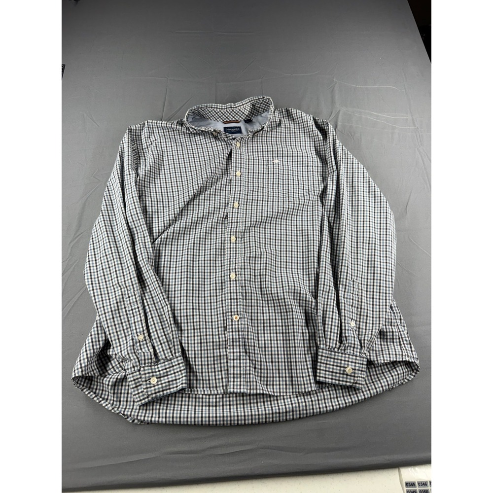 Dockers Mens XXL Gingham Check Shirt Blue White Long Sleeve Button Down Pocket